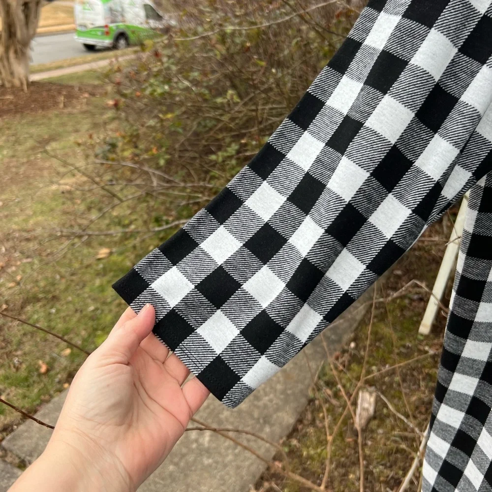 NWT Talbots Pretty Black White Check High Neck Button Back Long Sleeve Dress - Picture 3 of 6
